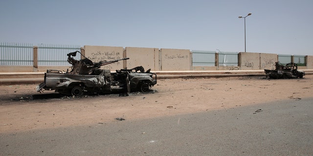 Destroyed military vehicles