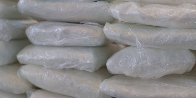 Packets of fentanyl, mostly in powder form, and methamphetamine on display during a news conference at the Port of Nogales, Arizona, Jan. 31, 2019. The New York City thieves allegedly used fentanyl-laced drug cocktails to incapacitate and rob their victims, some of whom overdosed and died as a result.