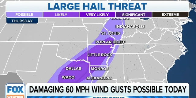 Fox Weather map showing hail threat