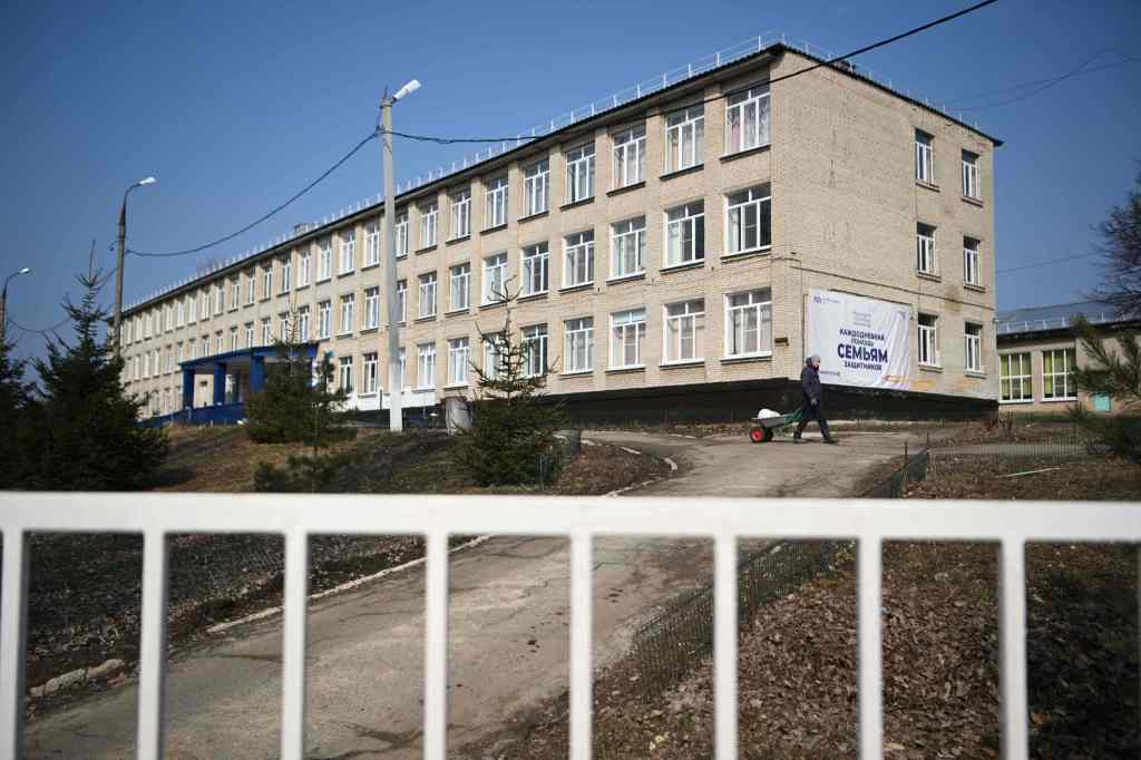 A general view shows the school where Maria Moskalyova, the 13-year-old girl who drew a picture critical of Moscow's military campaign in Ukraine.