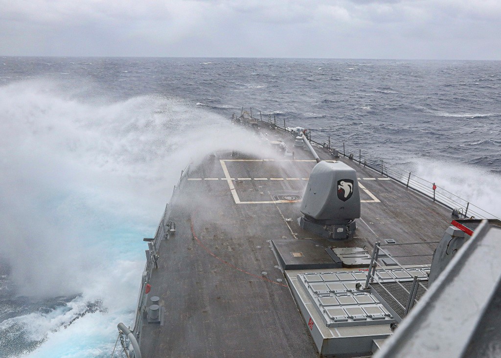 The Arleigh Burke-class guided-missile destroyer USS Milius (DDG 69) steams in the Philippine Sea. 