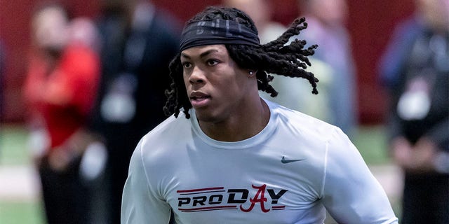 Jahmyr Gibbs at Alabama's pro day