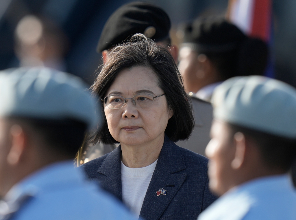 Taiwan's President Tsai Ing-wen arrives to Philip S.W. Goldson International Airport in Belize City on April 2, 2023.