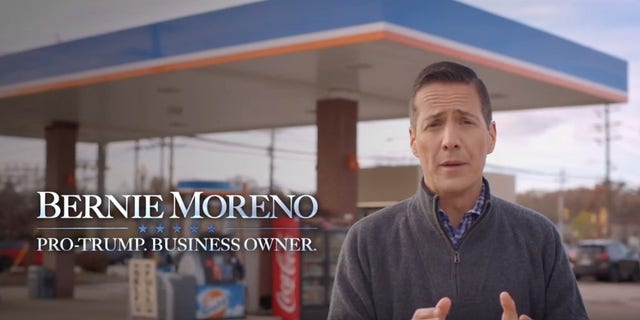 Ohio GOP Senate candidate Bernie Moreno appears in a TV commercial in early 2022 amid a massive ad blitz before he ended his campaign.