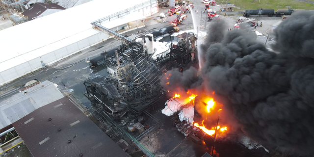 The Pivona plant in Brunswick, Georgia engulfed in flames on Friday, April 15th. Photo captured via Mavic Air 2 drone camera.