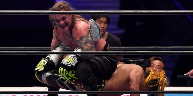 Chris Jericho and Hiroshi Tanahashi compete during the New Japan Pro-Wrestling Wrestle Kingdom 14 on Jan. 5, 2020 in Tokyo.