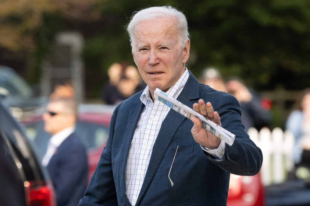 President Biden leaves following services at St. Edmond Catholic Church in Rehoboth Beach, Delaware, on April 15, 2023, where he is spending the weekend. 