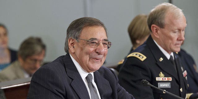 Feb. 29, 2012: Defense Secretary Leon Panetta, left, accompanied by Joint Chiefs Chairman Gen. Martin Dempsey, testifies on Capitol Hill in Washington.