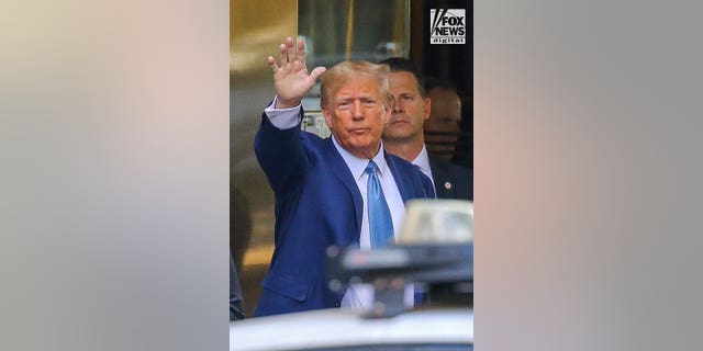 Donald Trump departs Trump Tower Thursday, April 13, 2023. The former president was scheduled to appear before New York State Attorney General Letitia James for a deposition that morning.