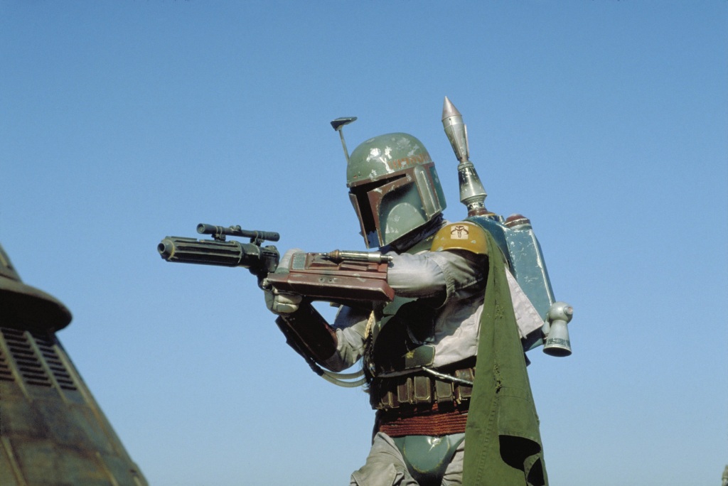 The bounty hunter Boba Fett is shown from Star Wars.