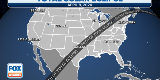 Fox Weather map shows 2024 solar eclipse's path of totality.