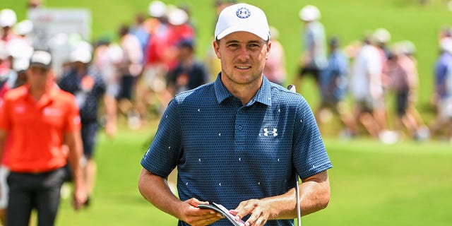 Jordan Spieth walks to the ninth hole during the final round of the TOUR Championship at East Lake Golf Club on August 28, 2022 in Atlanta, Georgia. 