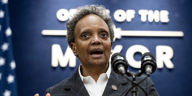 Lori Lightfoot, former Chicago mayor at podium