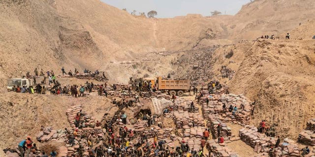 A picture of artisanal miners working at a cobalt mine in the DRC on Oct. 12, 2022.