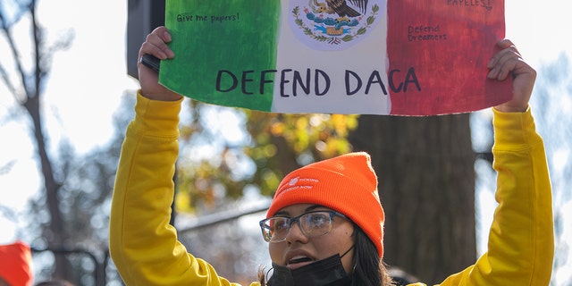 Pro-DACA protestors hold a march outside of the U.S. Capitol Building calling for a pathway to citizenship in Washington, DC. 