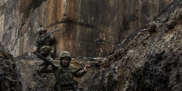 Ukrainian soldiers of the Aidar battalion training at an undetermined location in Donetsk oblast, April 4, 2023. 