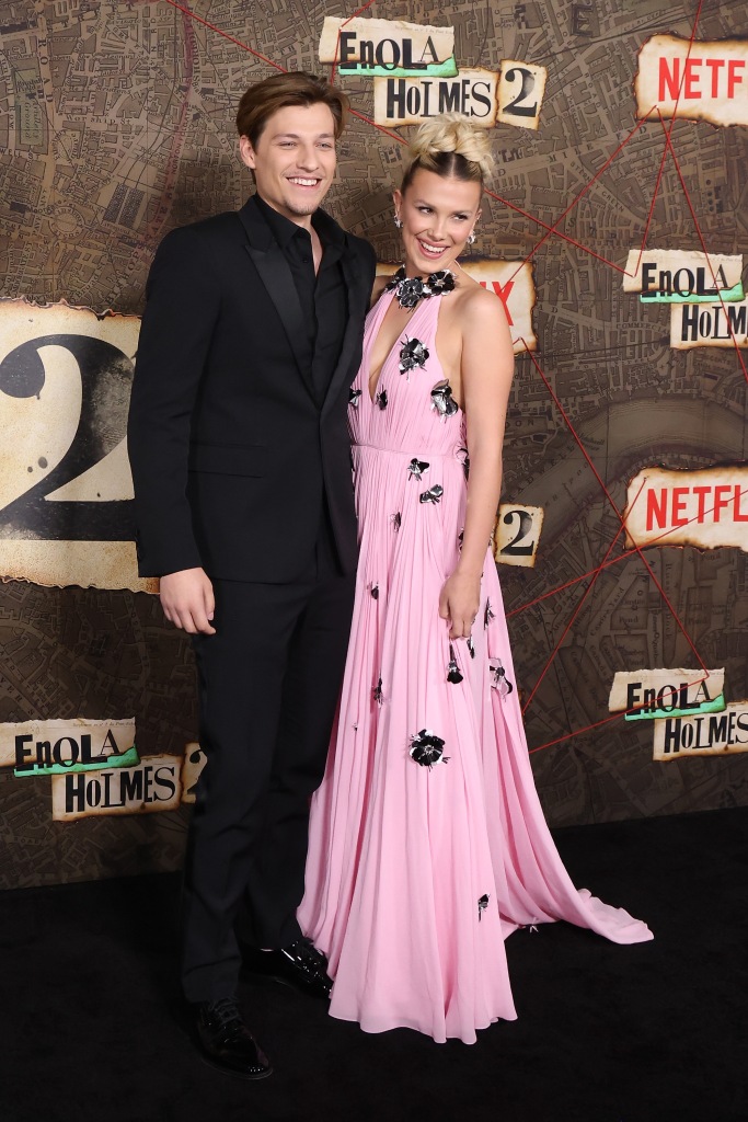 NEW YORK, NEW YORK - OCTOBER 27: Jake Bongiovi and Millie Bobby Brown attend the world premiere of Netflix's "Enola Holmes 2" at The Paris Theatre on October 27, 2022 in New York City. (Photo by Taylor Hill/FilmMagic)