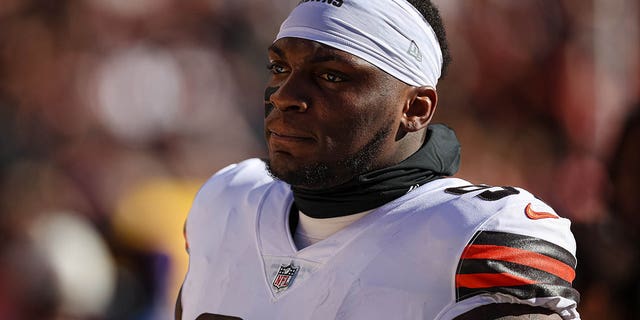 Perrion Winfrey of the Cleveland Browns before a game against the Washington Commanders at FedEx Field Jan. 1, 2023, in Landover, Md.  