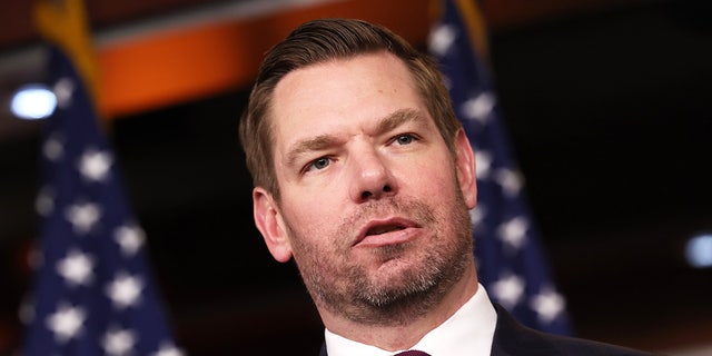 Rep. Eric Swalwell, D-Calif., speaks at a press conference on at the U.S. Capitol Building on January 25, 2023, in Washington, DC.