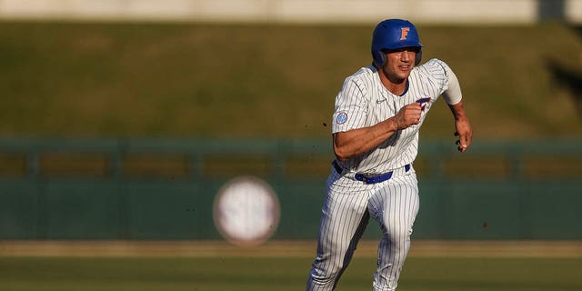 Jac Caglianone #14 of the Florida Gators runs to third base during a game against the Bethune-Cookman Wildcats at Condron Family Ballpark on April 04, 2023 in Gainesville, Florida. 