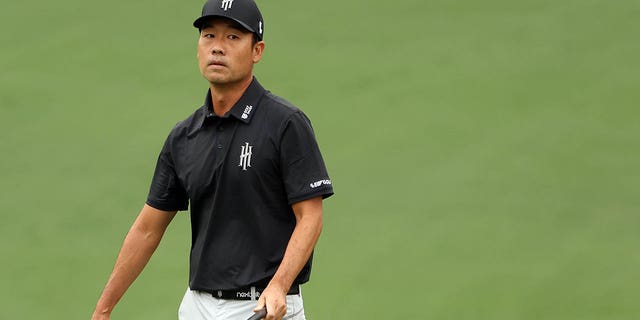 Kevin Na of the United States reacts on the second green during the first round of the 2023 Masters Tournament at Augusta National Golf Club April 6, 2023, in Augusta, Ga. 