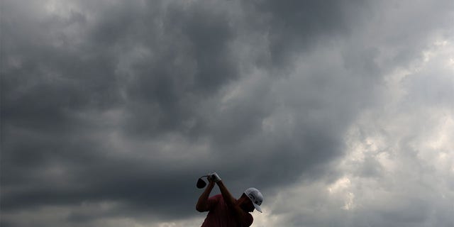 Chris Kirk of the United States plays his shot from the 10th tee during the second round of the 2023 Masters Tournament at Augusta National Golf Club April 7, 2023, in Augusta, Ga. 