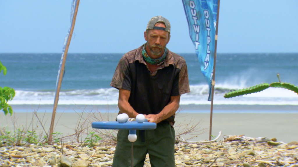 Keith Nale competes for immunity during the 11th episode of Survivor 29, on a special two hour back-to-back of the show.
