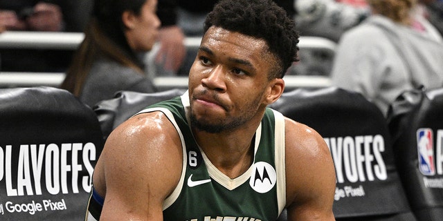 Giannis Antetokounmpo on the bench