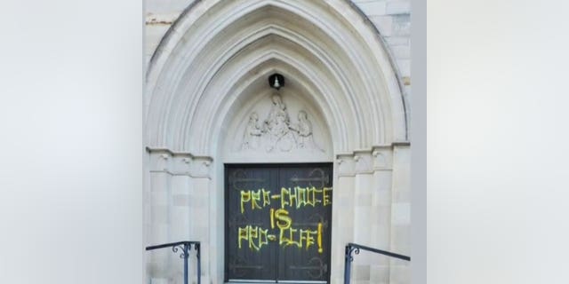 Holy Rosary Catholic Church in Houston was vandalized with a pro-choice message last summer.