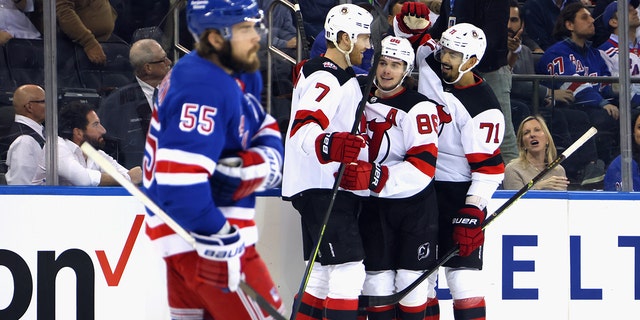 Devils celebrate goal