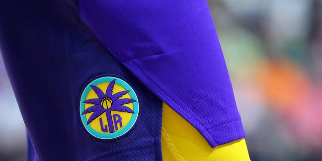 The Los Angeles Sparks logo on a pair of game shorts during the Sun game on June 6, 2019, at Mohegan Sun Arena in Uncasville, Connecticut.