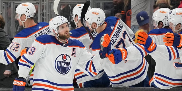 Leon Draisaitl celebrates