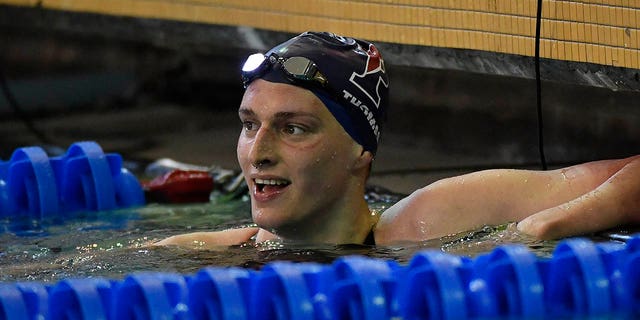 Transgender athlete Lia Thomas looks on after winning the Women's 500 Yard Freestyle during the 2022 NCAA Division I Women's Swimming &amp; Diving Championship at the McAuley Aquatic Center on the campus of the Georgia Institute of Technology on March 17, 2022, in Atlanta, Georgia.