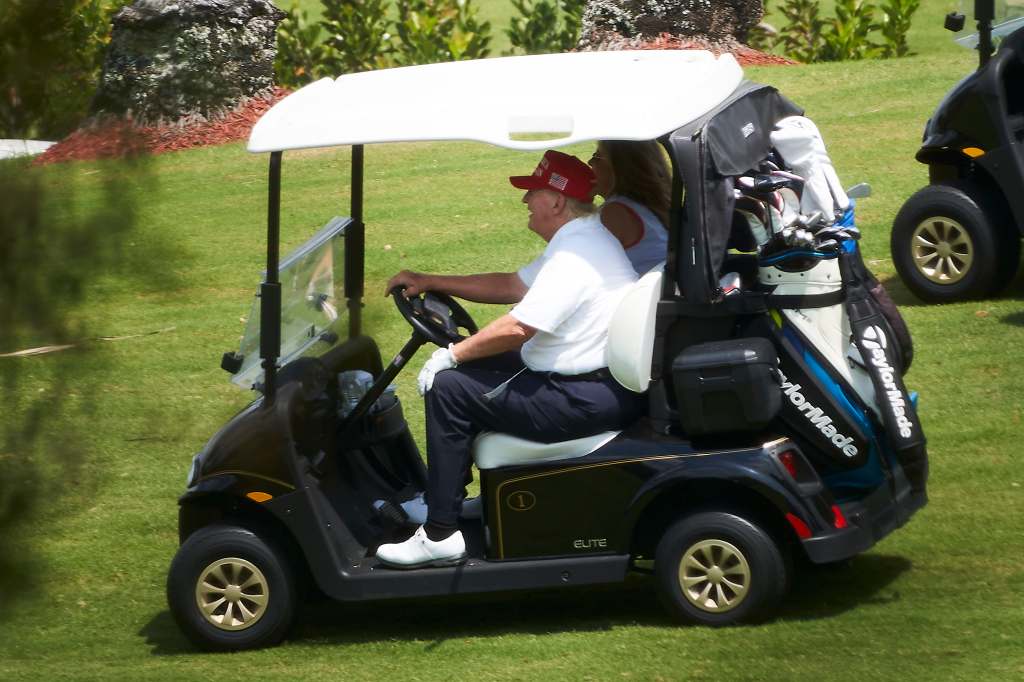 Donald Trump continues his daily golf outing near his Mar-A-Lago, Palm Bach, Florida home, despite the former president having been indicted.