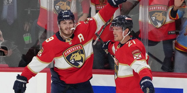 Matthew Tkachuk celebrates goal