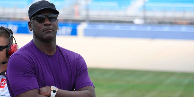 Michael Jordan, NBA legend and co-owner of 23xi Racing watches the action on pit road during qualifying for the 2nd annual Ally 400 June 25, 2022, at Nashville Superspeedway in Nashville.