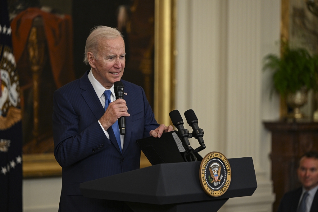 Joe Biden speaks at the Commander-in-Chief Trophy Presentation event at the White House in Washington D.C., United States on April 28, 2023. 