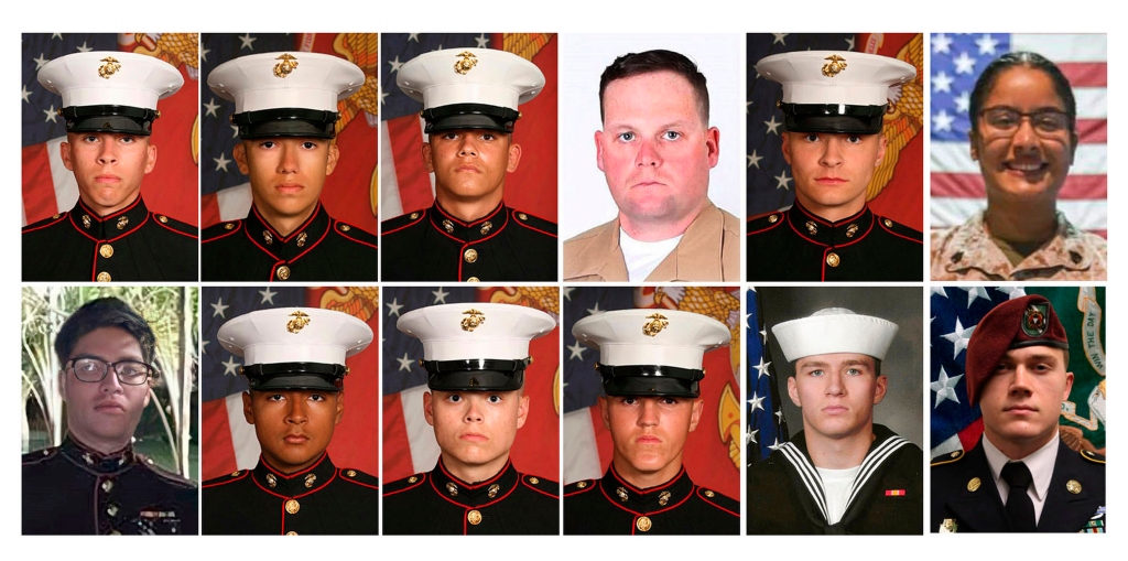 Twelve of the US service members killed during the Afghanistan withdrawal. 