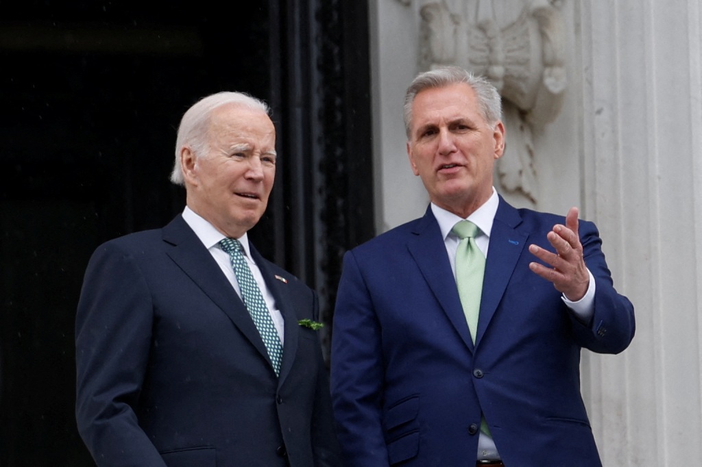 Speaker Kevin McCarthy and President Biden on March 17, 2023. 