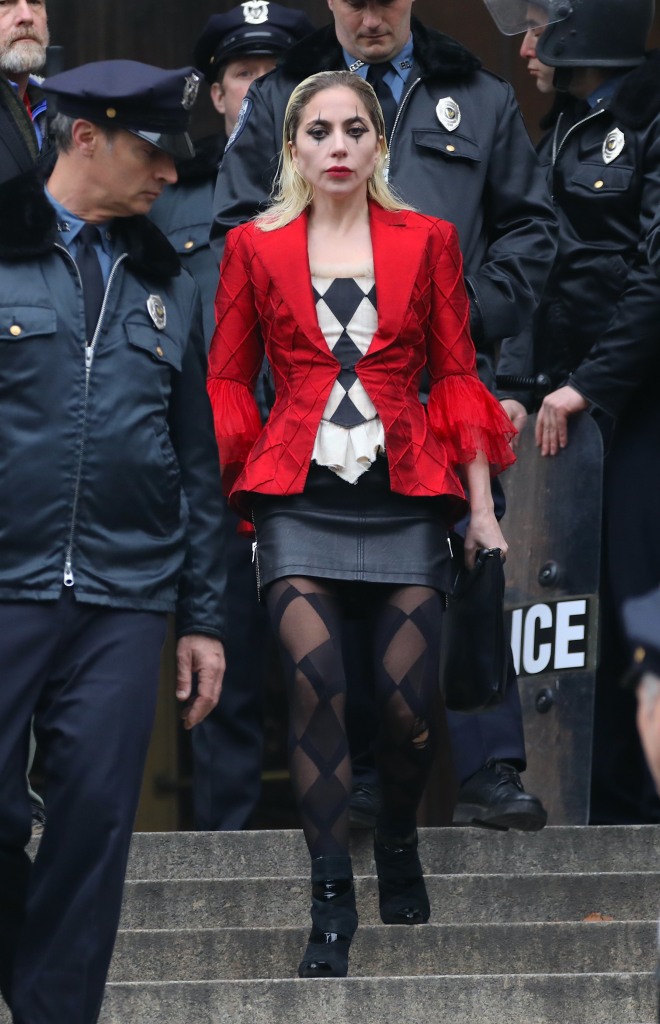 Gaga, who plays the Joker's deranged lover Harley Quinn, was also spotted in full costume and makeup filming at the New York County Supreme Court in downtown Manhattan. 