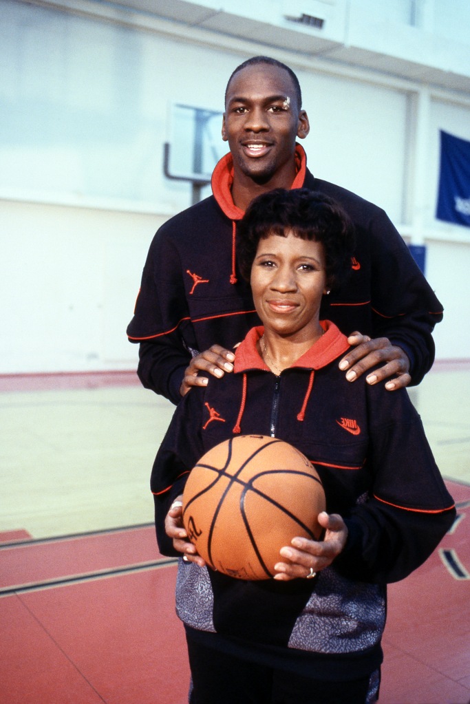 Michael Jordan poses with his mother in 1988.