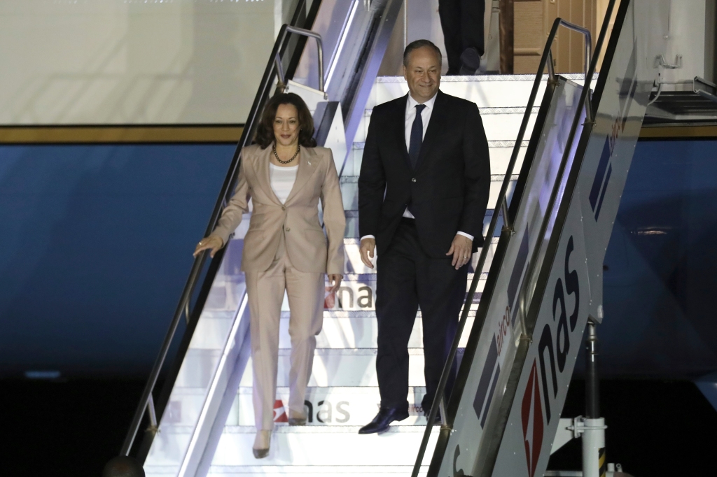 U.S. Vice President Kamala Harris, left, and her husband Douglas Emhoff a