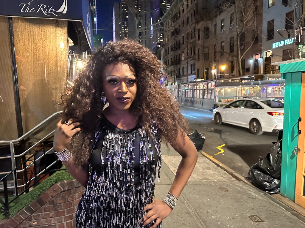 Drag performer Jaé, pictured outside the Ritz Bar and Lounge in Hell's Kitchen