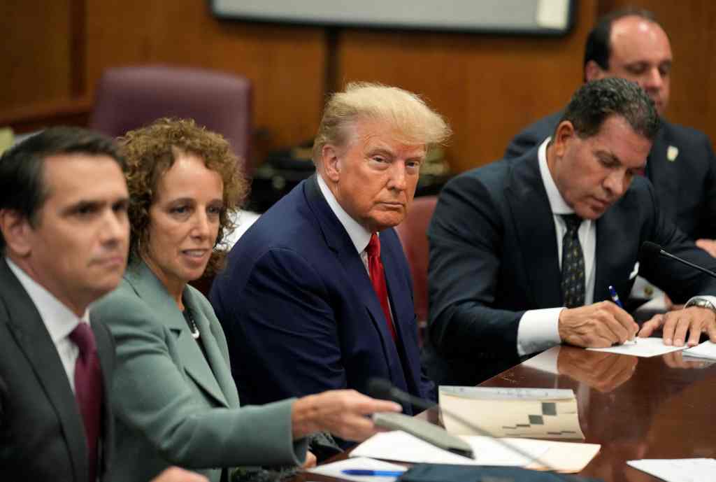 Former US president Donald Trump appears in court at the Manhattan Criminal Court in New York on April 4, 2023.