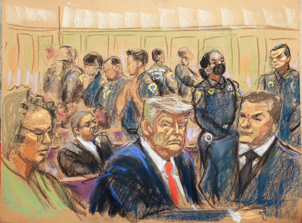 Trump sketched in court.