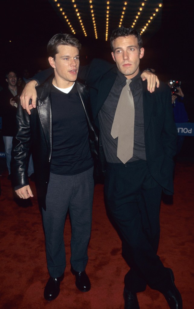 Matt Damon and Ben Affleck in 1997, at the "Good Will Hunting" premiere, with their arms around each other. 
