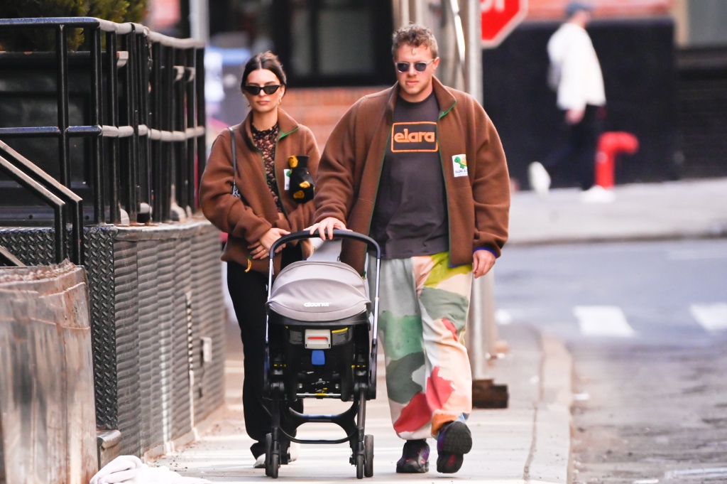 Emily Ratajkowski and Sebastian Bear-McClard are seen walking in soho on May 9, 2022 in New York City.