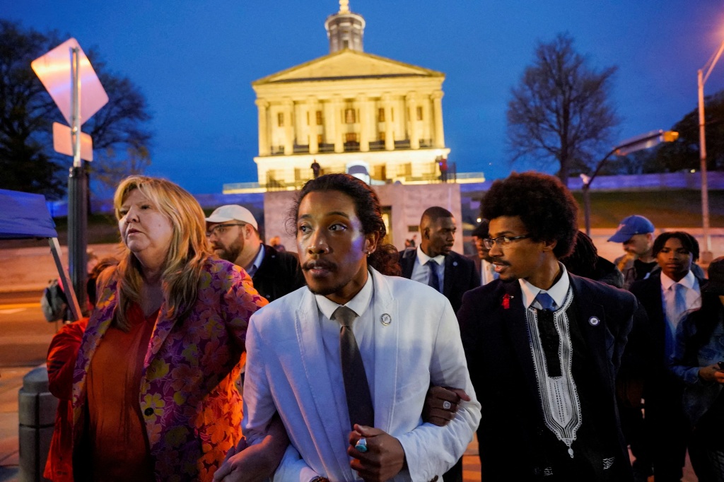 Jones and Pearson leave the Capitol Thursday night.