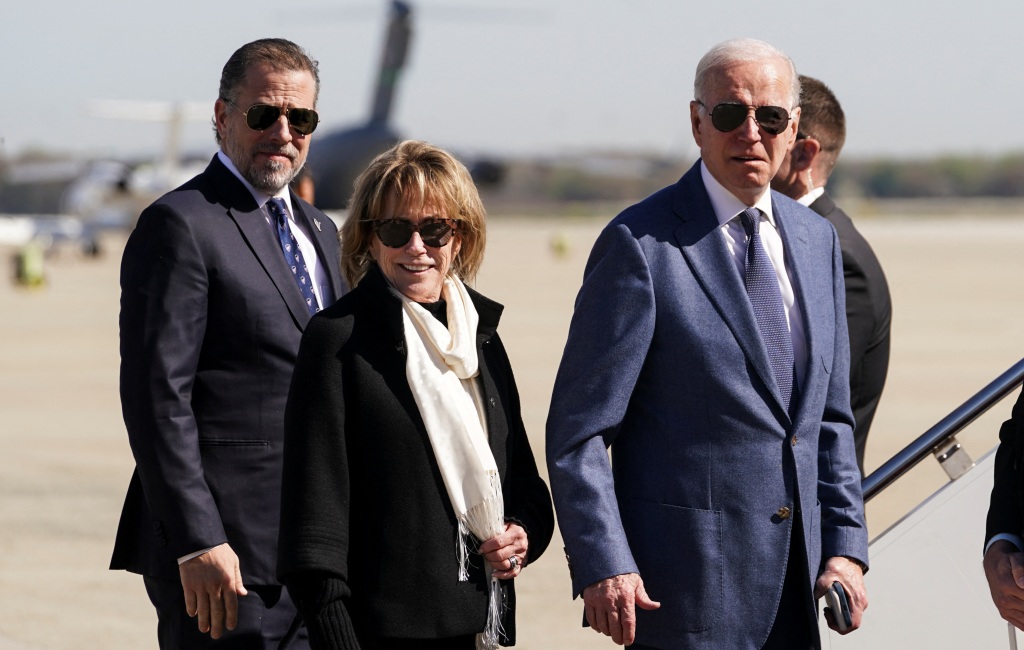 Biden with his son Hunter and sister Valerie Biden Owens on April 11, 2023. Comer said the "entire family" is involved in the alleged influence-peddling scheme. 