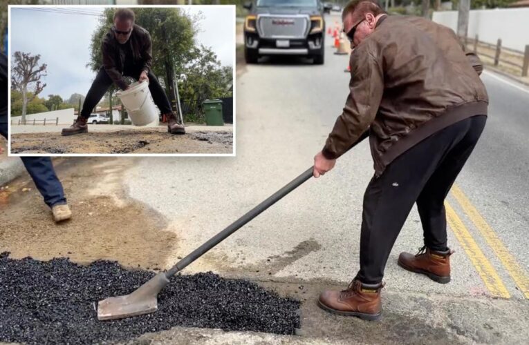 Arnold Schwarzenegger fills pothole in his LA neighborhood